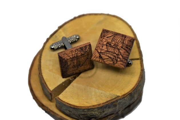 Drewniane spinki do koszuli w liście RUSTIC MARACHIC