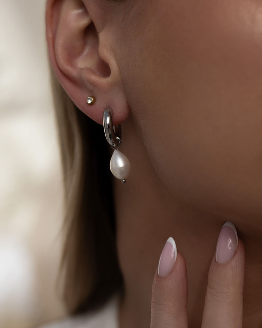 kolczyki pozłacane Srebrne kolczyki koła z perłą ze stali szlachetnej Paraiso Orantea