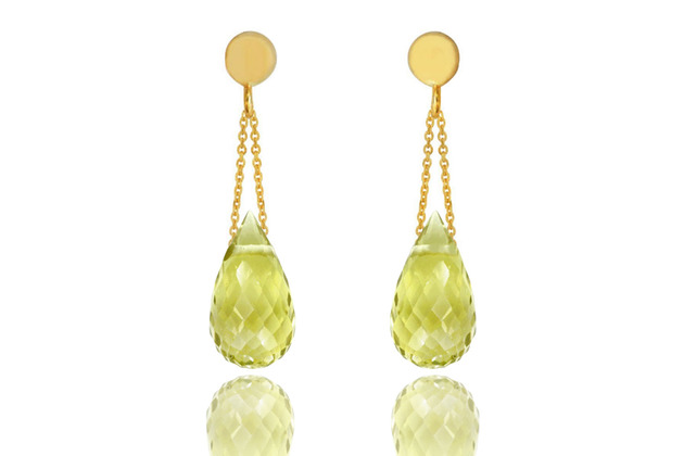 kolczyki złote Earrings Kwarc Lemon Krople złoto 585