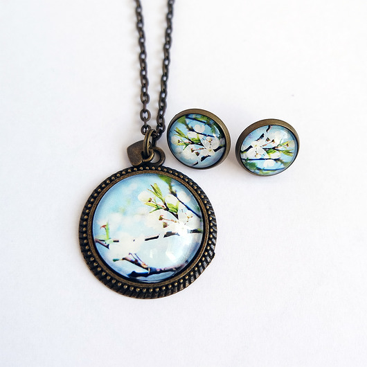 komplet biżuterii Naszyjnik i kolczyki - komplet - Błękitne niebo