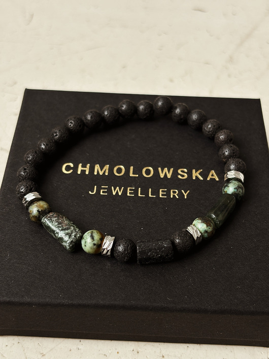 biżuteria męska Bransoletka Męska Unikatowa Serafnit i Turmalin