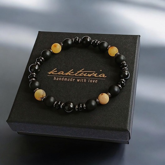 biżuteria męska PREMIUM : BRURSZTYN onyks , turmalin, hematyt