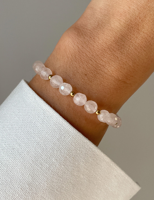 bransoletki z kamieni naturalnych Bransoletka na gumce - Kwarc Różowy z Hematytem