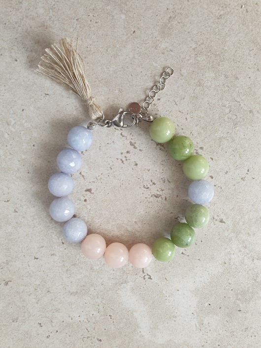 bransoletki z kamieni naturalnych Bransoletka SPRING  jadeit, zieleń, lila, róż, duże kulki