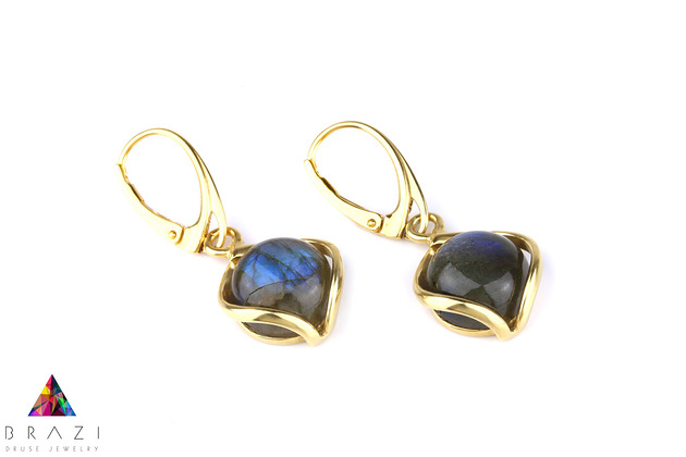 Earrings Labradoryt złoto Brazi Druse Jewelry