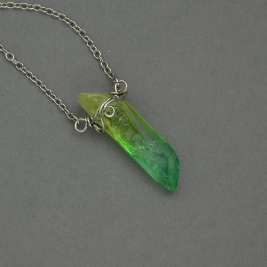 naszyjniki - inne Naszyjnik Talizman zielony kryształ górski wire wrapping