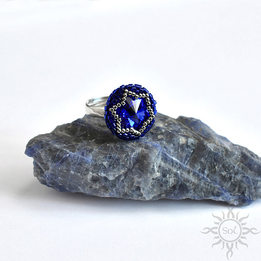 Majestic blue,pierścionek z kryształem Swarovski Sol