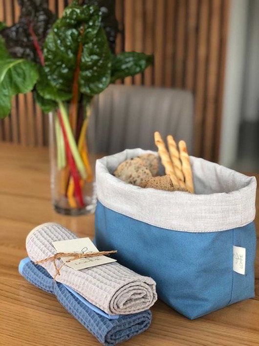 Set - koszyk na chleb Denim + muślinowe ręczniki Lomme bag