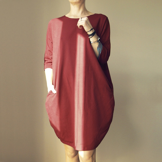 sukienki midi damskie Sukienka beczka Bordowa