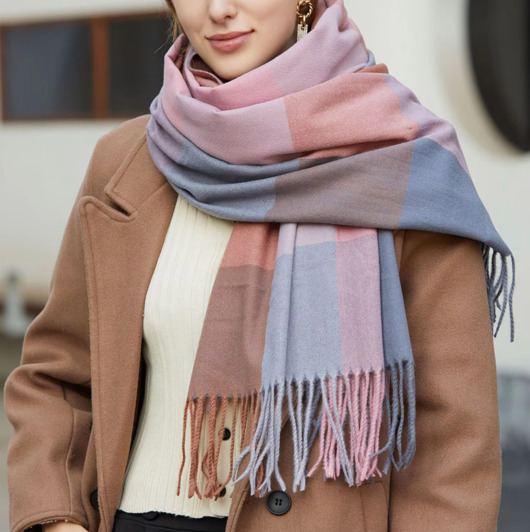 szale damskie Szalik Damski kaszmirowy wełna różowy szary