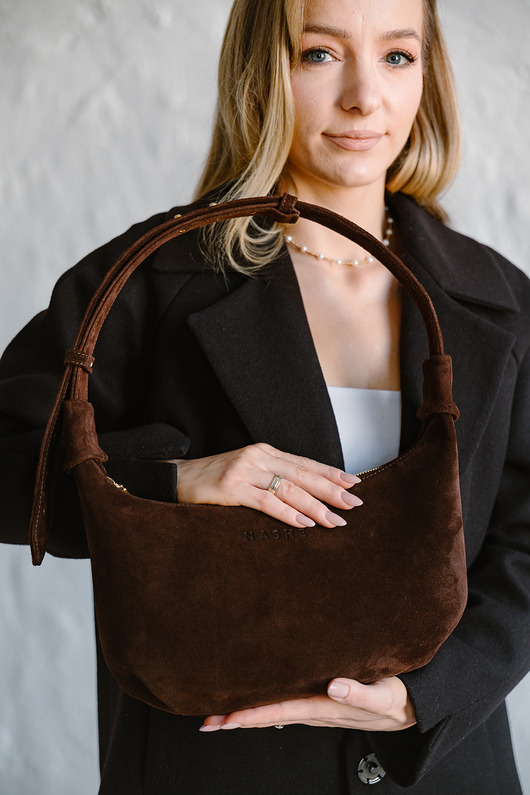 torby na ramię Moon bag - skórzana torebka - zamszowa - brąz