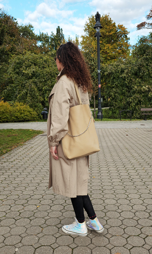 torby XXL Beżowa torba ze skóry