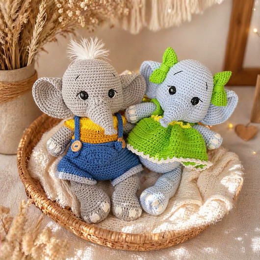 misie i maskotki Zestaw maskotek Słoniki szydełkowe zabawki