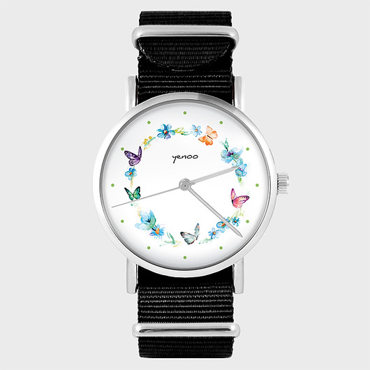 zegarki damskie Zegarek - Kolorowy wianek - czarny, nylon