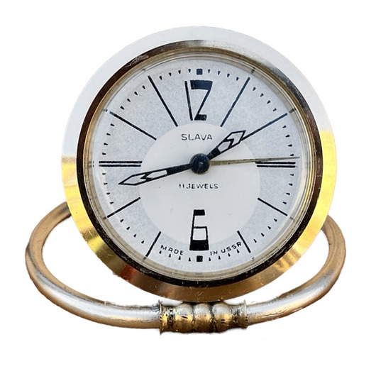 zegary Piękny, mosiężny budzik mechaniczny Slava, made in ZSRR, lata 60.