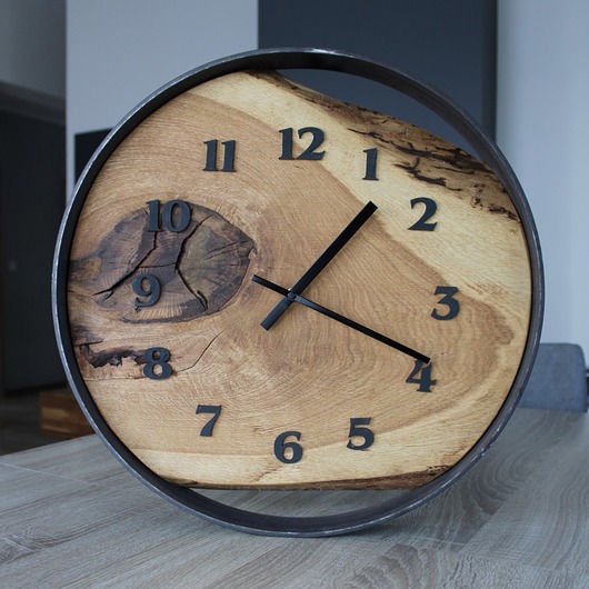 zegary Zegar ścienny 50cm dębowy obręcz stalowa