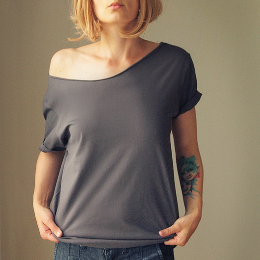 t-shirt damskie Szara Czekolada Zgaszony Oversize Bez Nadruku
