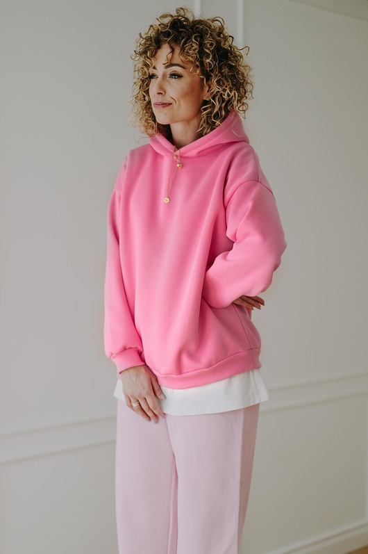 bluza bez kaptura damska Bluza  basic oversize  klasyczna różowa