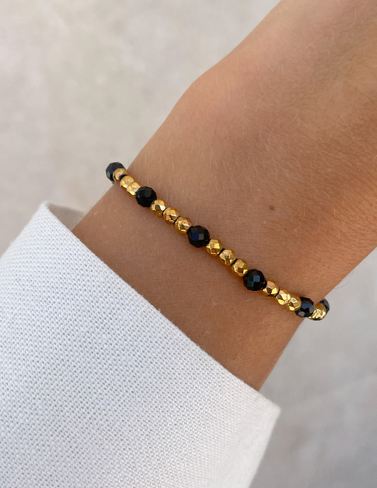 bransoletki z kamieni naturalnych Bransoletka na gumce z czarnego turmalinu z hematytem