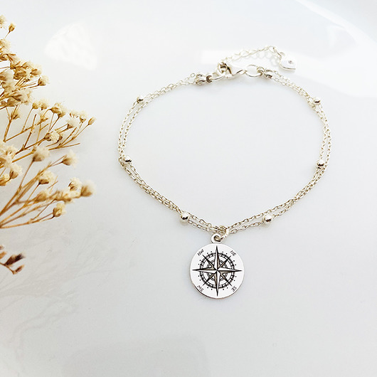 bransoletki srebrne Bransoletka  z kompasem, srebrny kompas