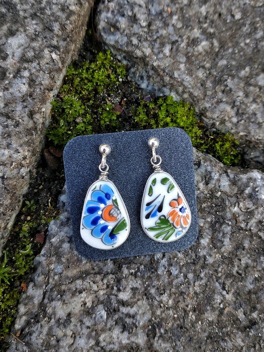Kolczyki ceramiczne opolskie Cepelia biżuteria z talerzy