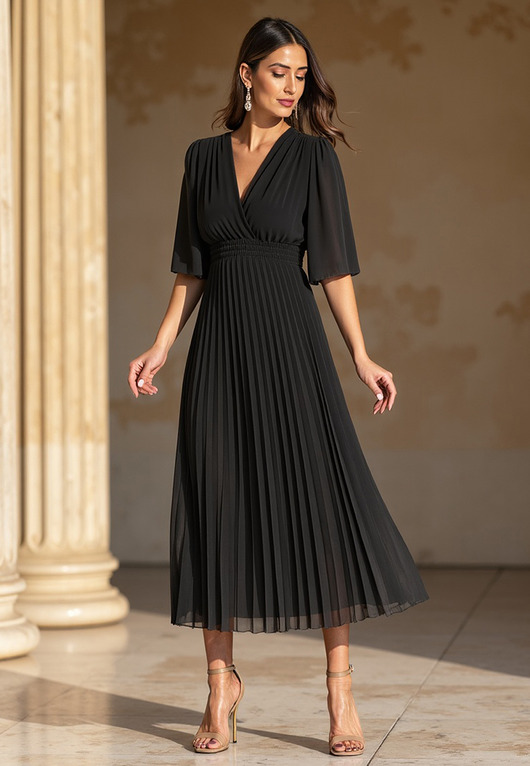 sukienki midi damskie Elegancka sukienka kopertowa rozkloszowana z krótkim rękawem za kolano - M1124