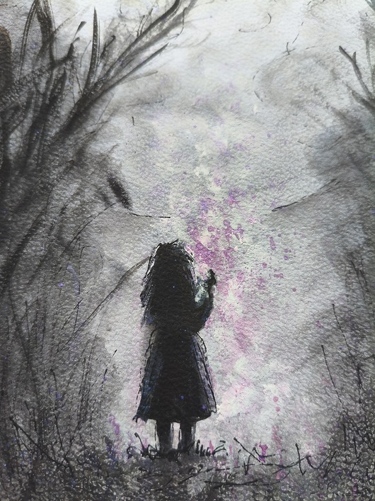 grafiki i ilustracje Bądź wiedźmą magia czary obraz akwarela 25x40 wiedza las mrok