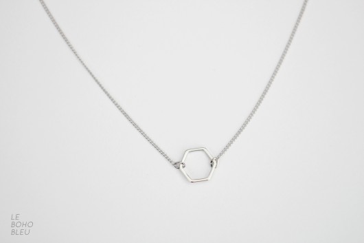 Rhodium Plated Tiny Hexagon Necklace Le Boho Bleu