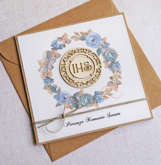 kartki na komunię Kartka z życzeniami : I Komunia Święta : niebieska : ihs