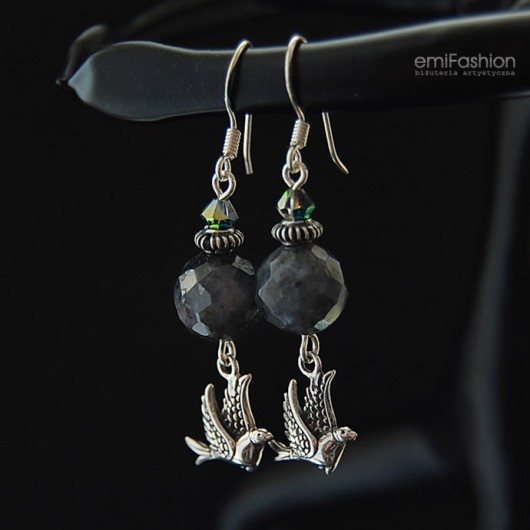 Larvikit, kryształ Swarovski i srebro MAREMI Jewelry