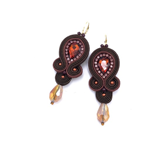 kolczyki soutache Kolczyki sutasz brązowe klasyczne z kryształkiem Ana