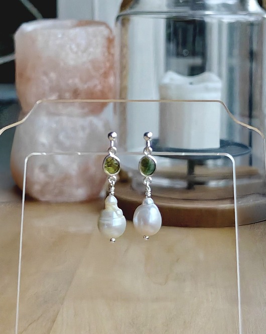 kolczyki srebrne Kolczyki srebrne Perła barokowa z turmalinem