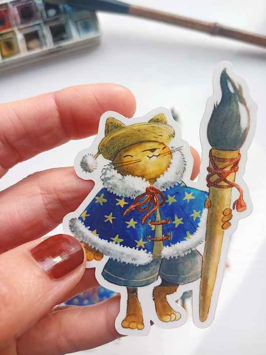 naklejki i wlepy Naklejka winylowa kot artysta czarodziej