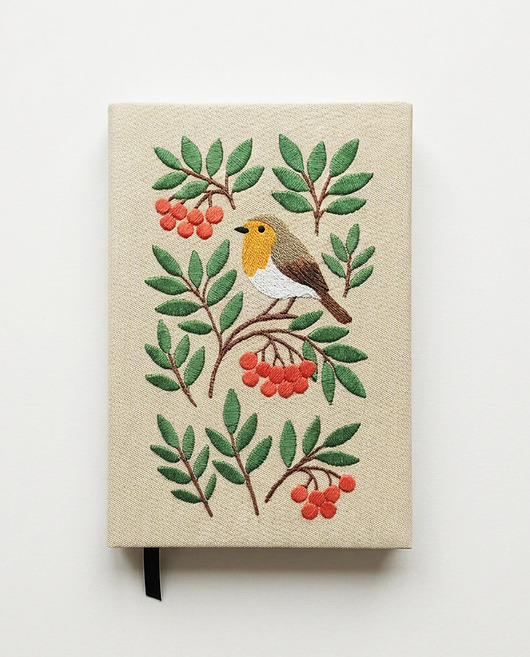 notatniki i albumy Haftowany notes - rudzik w jarzębinie
