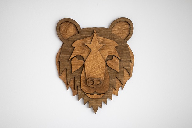 Ozdoby na ścianę Bear- niedźwiedź, miś drewniany, Boho nowoczesna dekoracja ścienna 3d