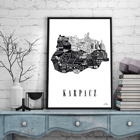 plakaty Mapa - KARPACZ plakat czarno biały