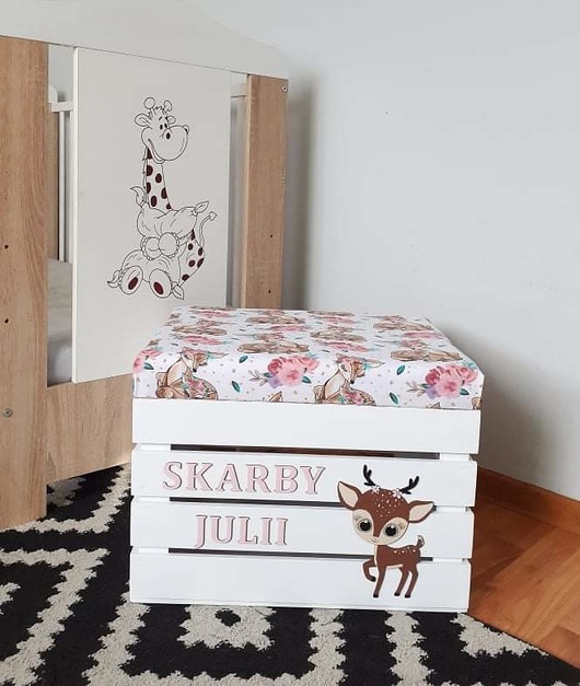 pojemniki na zabawki Skrzynka pufa SARENKI  drewniane pudełko na zabawki, świąteczny prezent