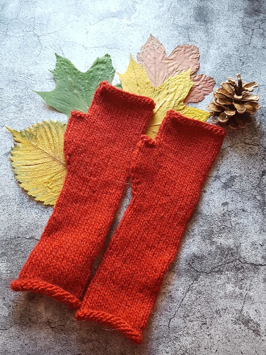 rękawiczki damskie Ciepłe mitenki z wełny owczej i lamy czerwone