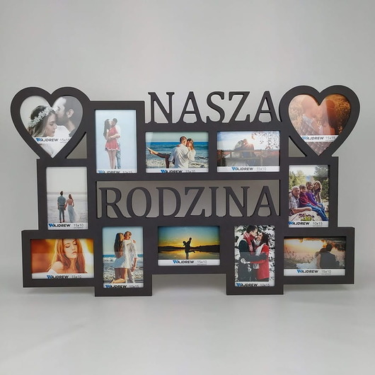 ramki na zdjęcia Multirama ramka na zdjęcia z napisem Nasza Rodzina 12 zdjęć serca antracyt