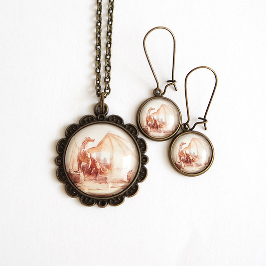 komplet biżuterii Naszyjnik i kolczyki - komplet - Smok