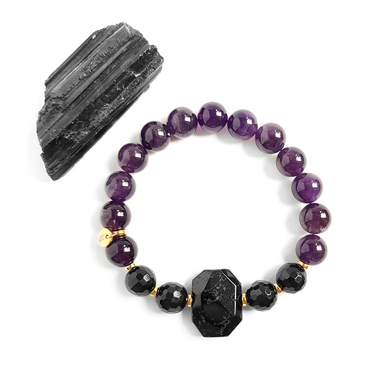 bransoletki z kamieni naturalnych Czarny turmalin, ametyst i hematyt bransoletka