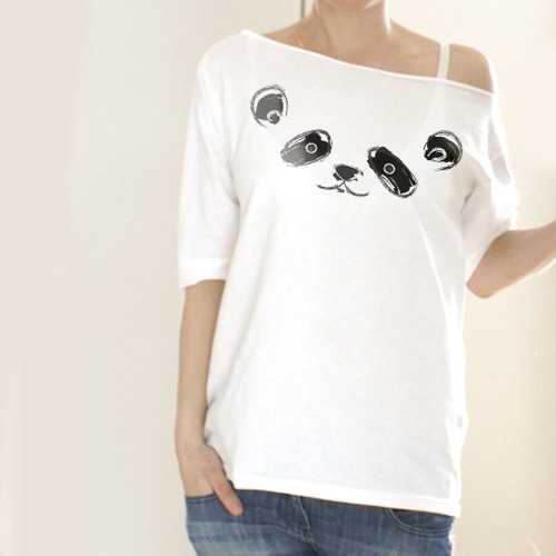 Panda rysunkowa Długi biały Oversize ONE MUG A DAY