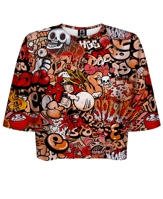 t-shirt damskie DR.CROW T-shirt Krótki CROP Graffiti Skull