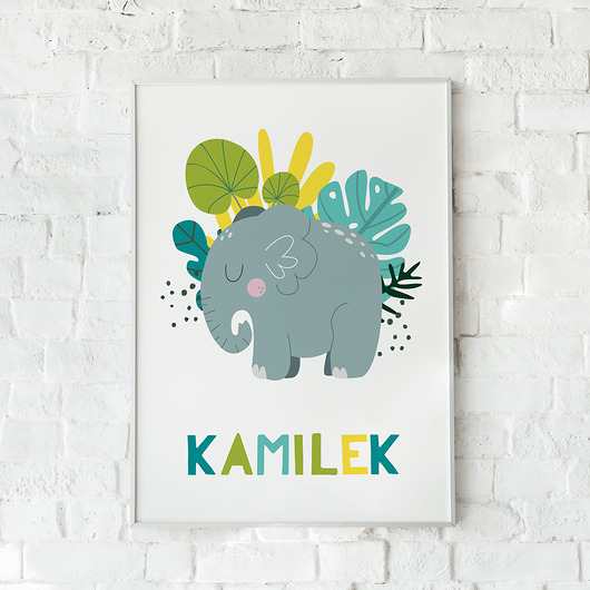 Plakat z imieniem i Słoniem lilladecor