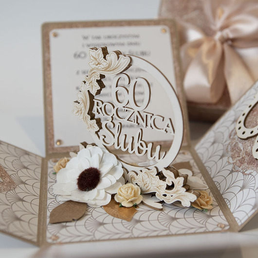 kartki scrapbooking 60 rocznica ślubu, diamentowe gody, exploding box, kartka 3d