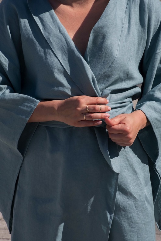 bluzki kimonowe damskie Lniane kimono maxi 100% LEN