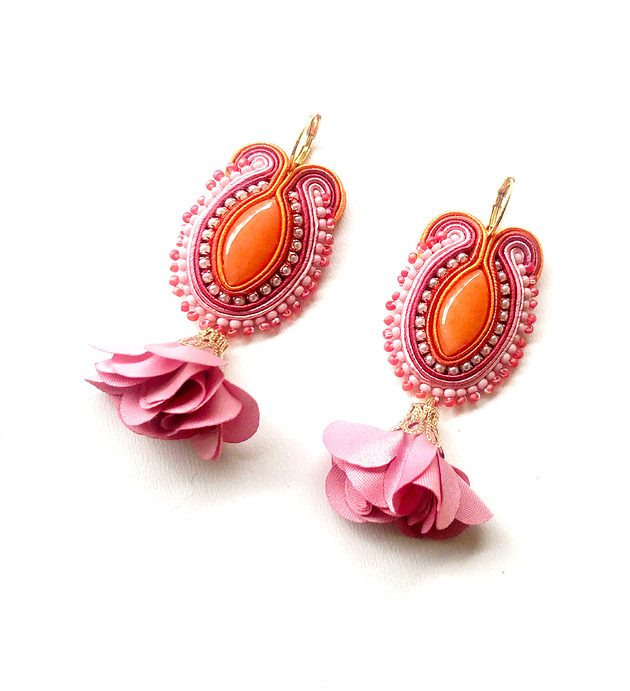 kolczyki soutache Sutaszowe kolczyki AURIR z kwiatami