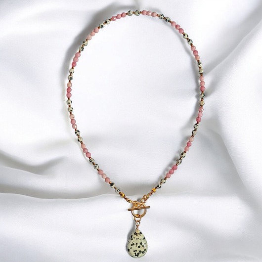 chokery Jaspis dalmatyński i rodonit : naszyjnik