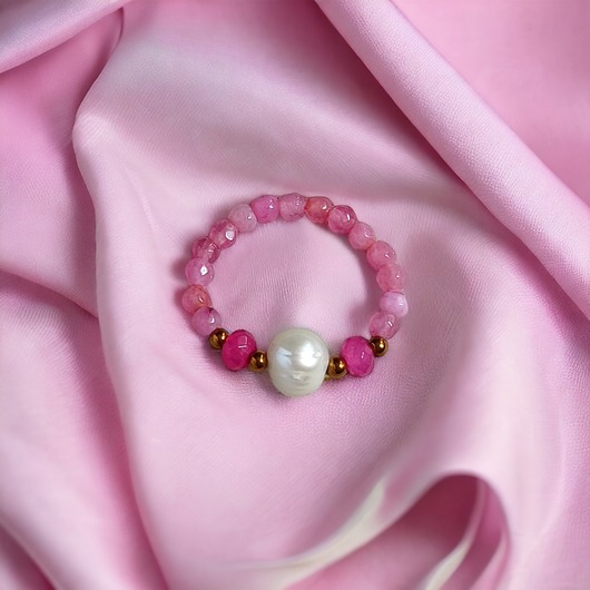 pierścionki elastyczne Pierścionek : PINK vol.2 : perła, agat, jadeit