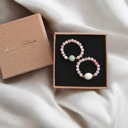 pierścionki elastyczne PREMIUM : zestaw pierścionków : cukierkowy : opal, amazonit, k.księżycowy